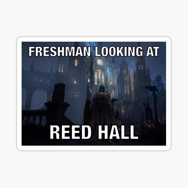 Freshman Looking at Reed Hall Sticker