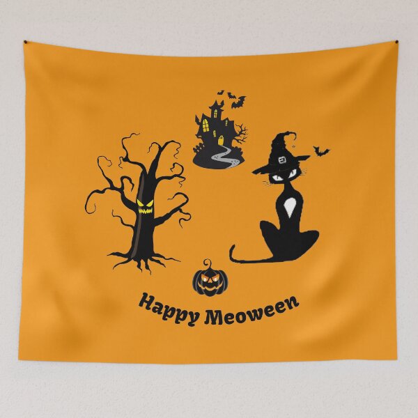 Aperçu de l'œuvre Cute Cartoon Black Cat Happy Halloween Pumpkin Bat Meoween N5 créée et vendue par iziskosmos.