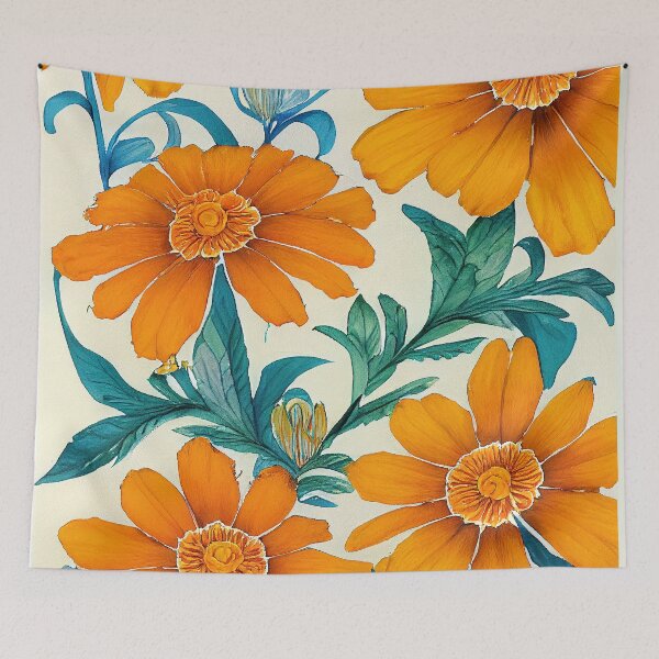 Item preview, Marigold Floral Print designed and sold by ThePurpleMelon.