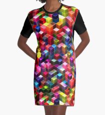 Colorful Cubes Graphic T-Shirt Dress
