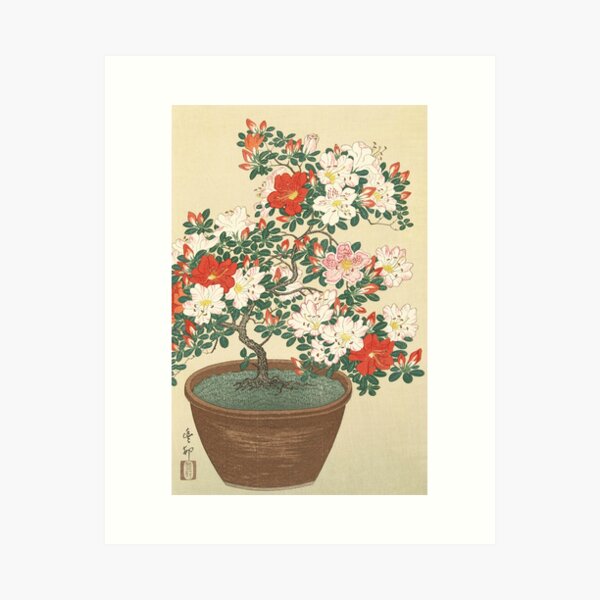 Aperçu de l'œuvre Gravure sur bois japonaise Vintage Azalea créée et vendue par Vintage Wall Art.