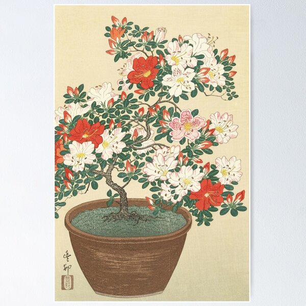 Item preview, Vintage Azalea Japanese Floral Woodblock Print designed and sold by Vintage Wall Art.