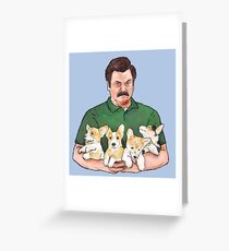 Ron Swanson Holding Corgi Puppies Greeting Card