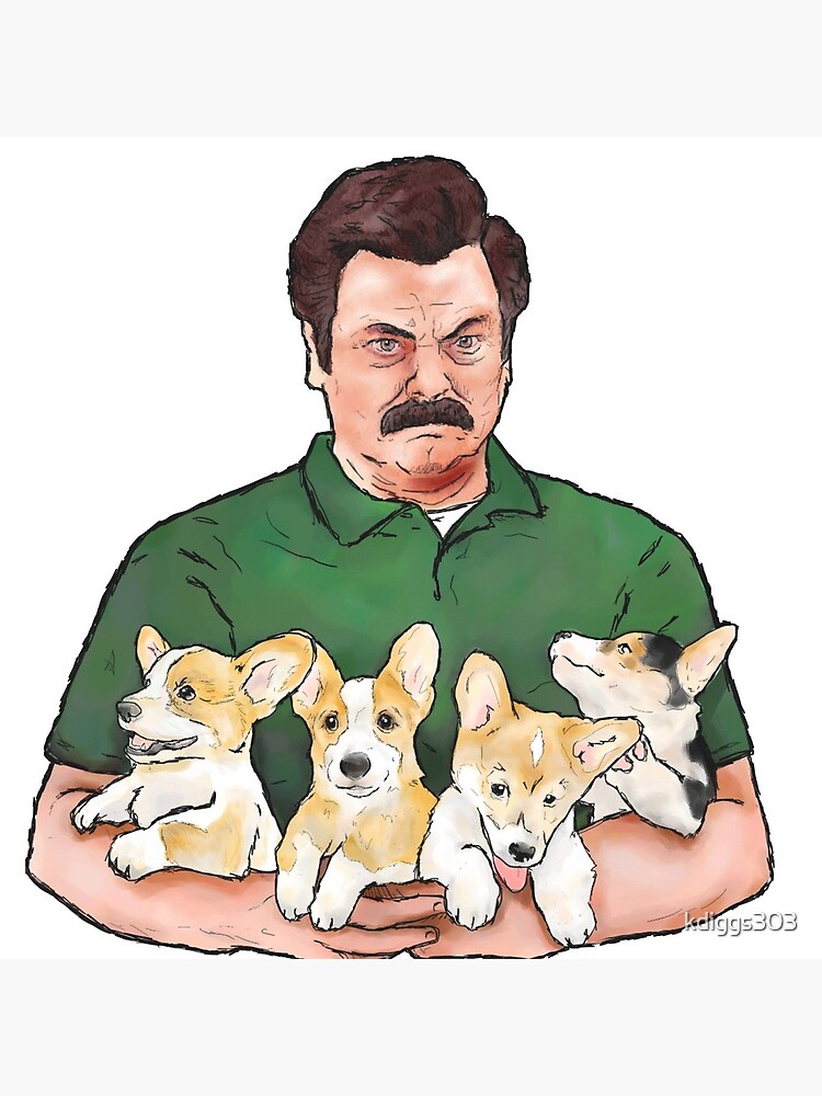 Discover Ron Swanson Holding Corgi Puppies Bag
