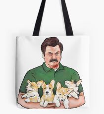 Ron Swanson Holding Corgi Welpen Tote Bag