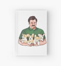 Ron Swanson Holding Corgi Puppies Hardcover Journal