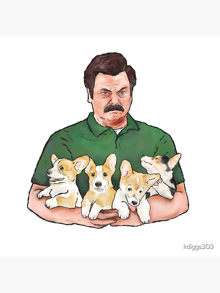 Ron Swanson Holding Corgi Puppies by kdiggs303