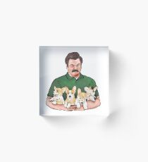 Ron Swanson Holding Corgi Puppies Acrylic Block