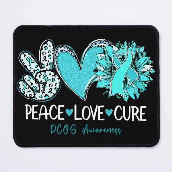 Item preview, Peace Love Cure Sunflower Teal Ribbon PCOS Awareness designed and sold by OliverBrueggem.