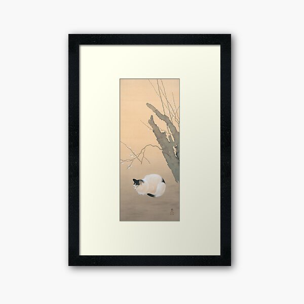 Item preview, Cat and Plum Blossoms Japanese Painting designed and sold by Vintage Wall Art.