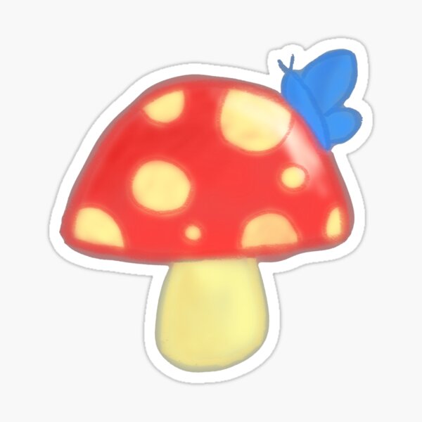 Mushroom With Blue Butterfly Sticker