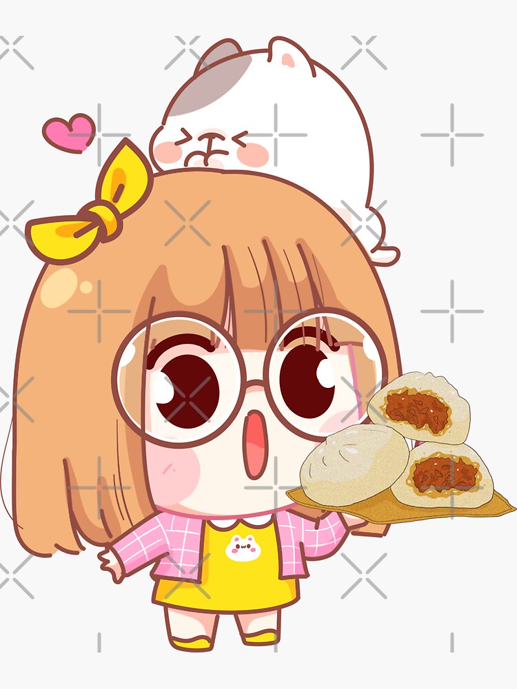 "Cute anime girl with meat buns" Sticker for Sale by MoeCece Redbubble