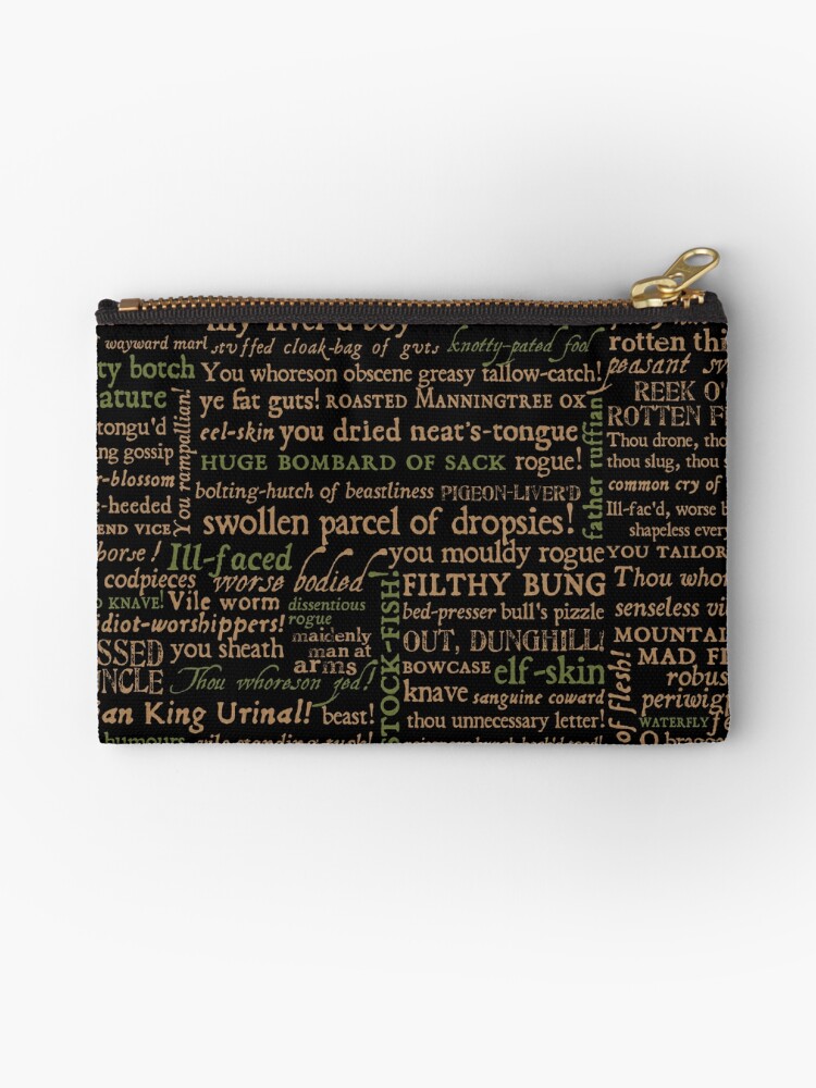 Thumbnail 1 of 4, Zipper Pouch, Shakespeare Insults Dark - Revised Edition (by incognita) designed and sold by Styled Vintage.