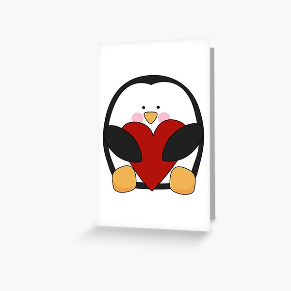 Valentine's Penguin holding heart Greeting Card