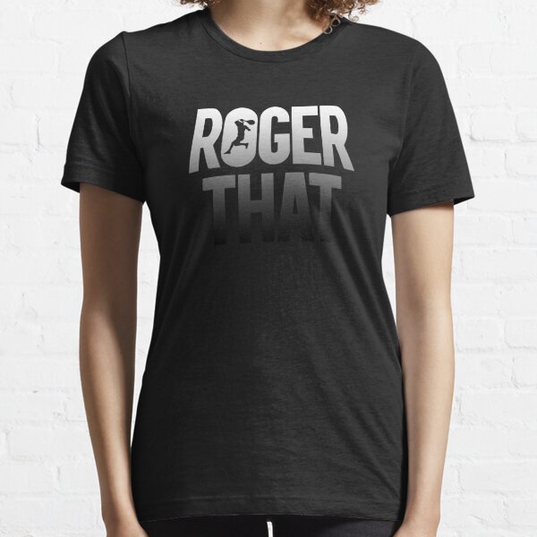 Schwarzes, glänzendes Roger That-Logo Essential T-Shirt