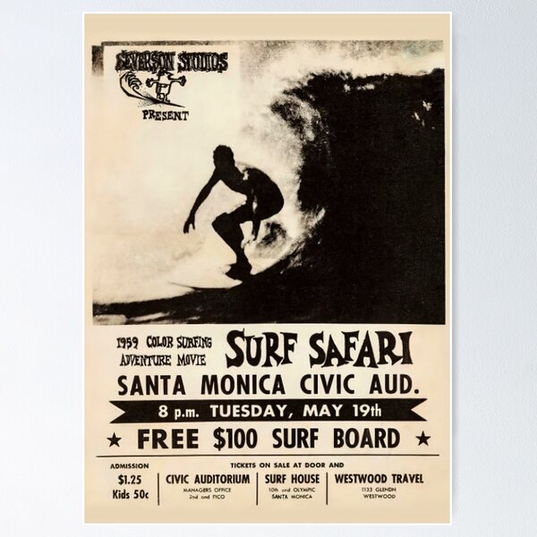 Surf waikiki Vintage surfing Art Print Poster USA Black White long Boards
