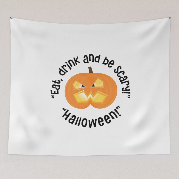 Item preview, "Eat, drink and be scary!" Scary Halloween Pumpkin Design designed and sold by urbanbuzzz.