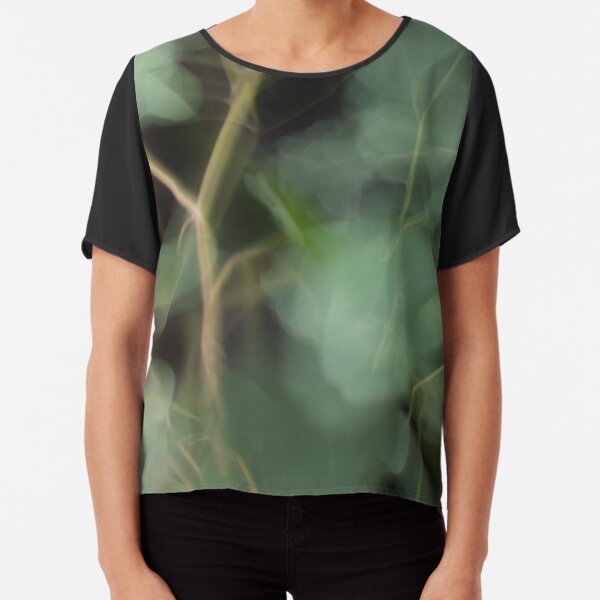 Fleur Blur-Abstract Eucalyptus Leaves on Black Background Chiffon Top
