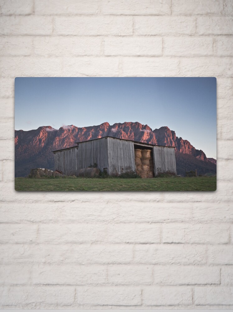 Thumbnail 2 of 4, Metal Print, Hayshed at Sunset designed and sold by Tim Wootton.