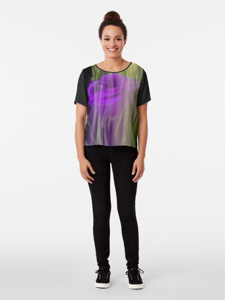 Alternate view of Fleur Blur-Abstract Purple Flower Photo Chiffon Top