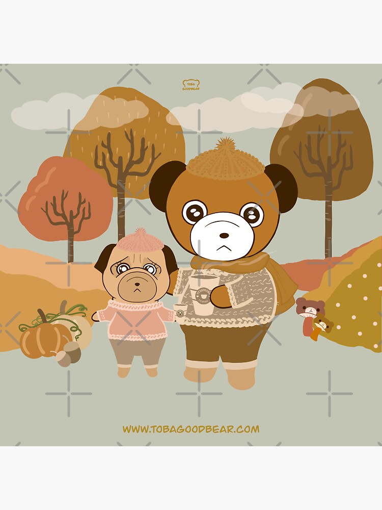 Thumbnail 3 of 3, Sticker, Sweater Weather Bear and Pug designed and sold by Tobagoodbear.