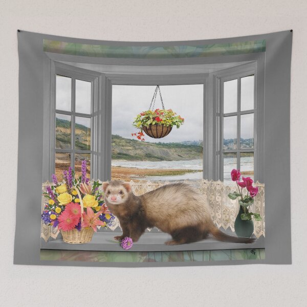 Item preview, Summer Holiday Cute Ferret with flowers Art  designed and sold by BarbaraGlebska.