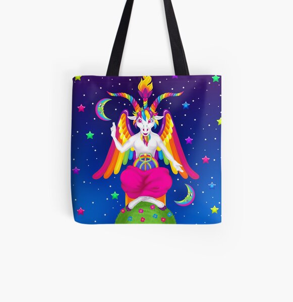 1997 Neon Rainbow Baphomet All Over Print Tote Bag