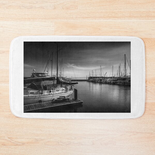 Item preview, Boats in a harbour in monochrome designed and sold by Pravine Chester.