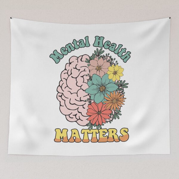 Item preview, VINTAGE AND COLORFUL  FLORAL BRAIN  QUOTE "MENTAL HEALTH MATTERS" MENTAL HEALTH AWARENESS ESSENTIAL TSHIRT designed and sold by GhostAmine.
