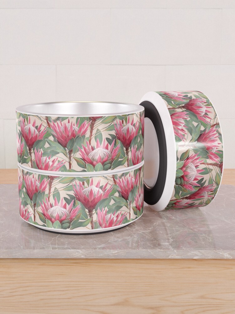 Alternate view of Painted King Proteas on Cream Pet Bowl
