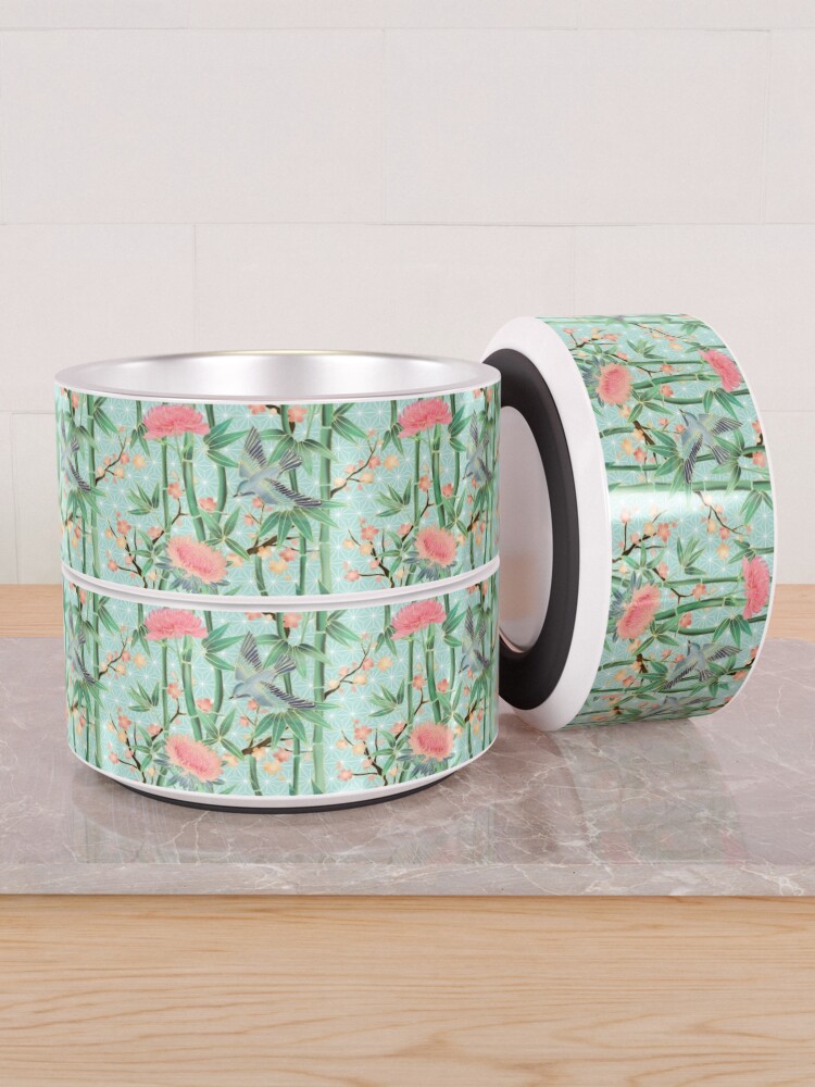 Alternate view of Bamboo, Birds and Blossom - soft blue green Pet Bowl