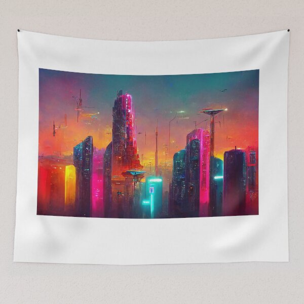 Item preview, Vibrant and Futuristic Neon City at Sunset (AI Art) designed and sold by AIntelligentArt.