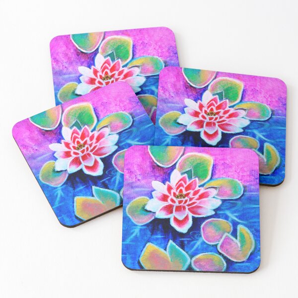 Item preview, Pink lotus in pond acrylic on canvas designed and sold by artbymanjiri.