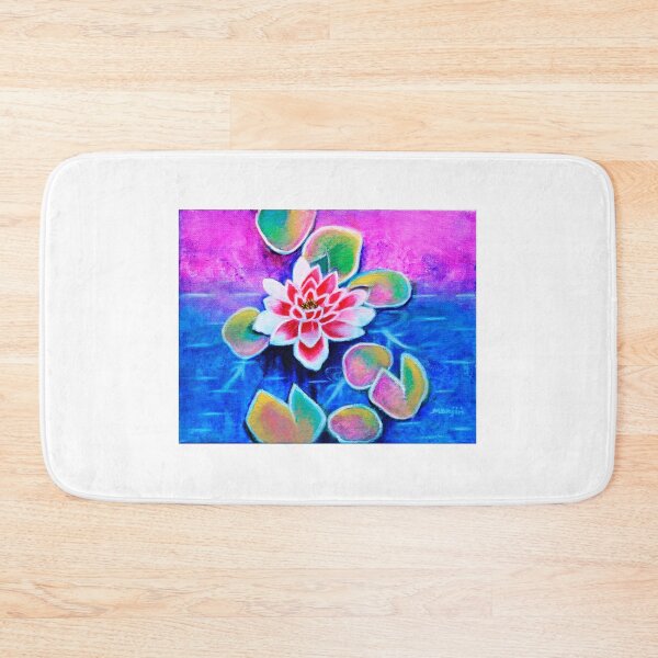 Item preview, Pink lotus in pond acrylic on canvas designed and sold by artbymanjiri.