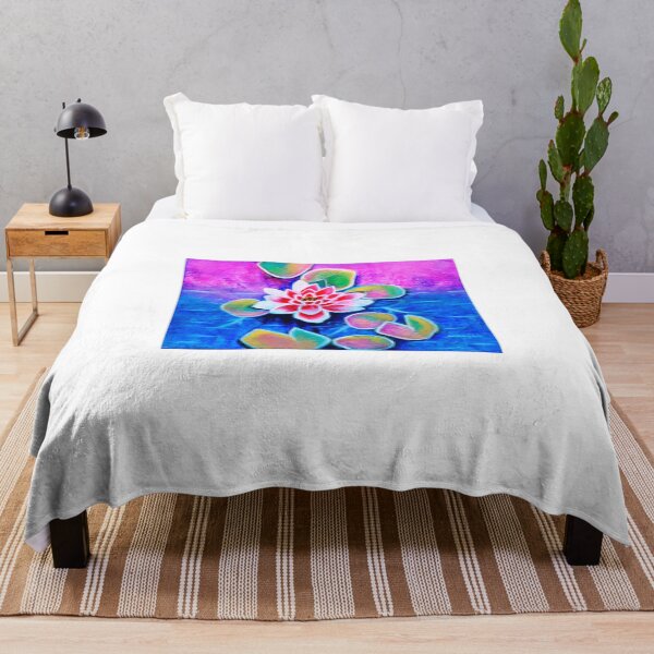 Item preview, Pink lotus in pond acrylic on canvas designed and sold by artbymanjiri.