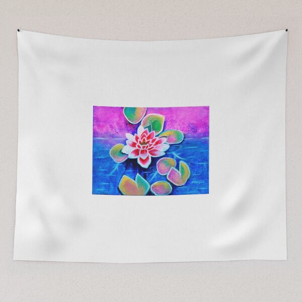 Item preview, Pink lotus in pond acrylic on canvas designed and sold by artbymanjiri.