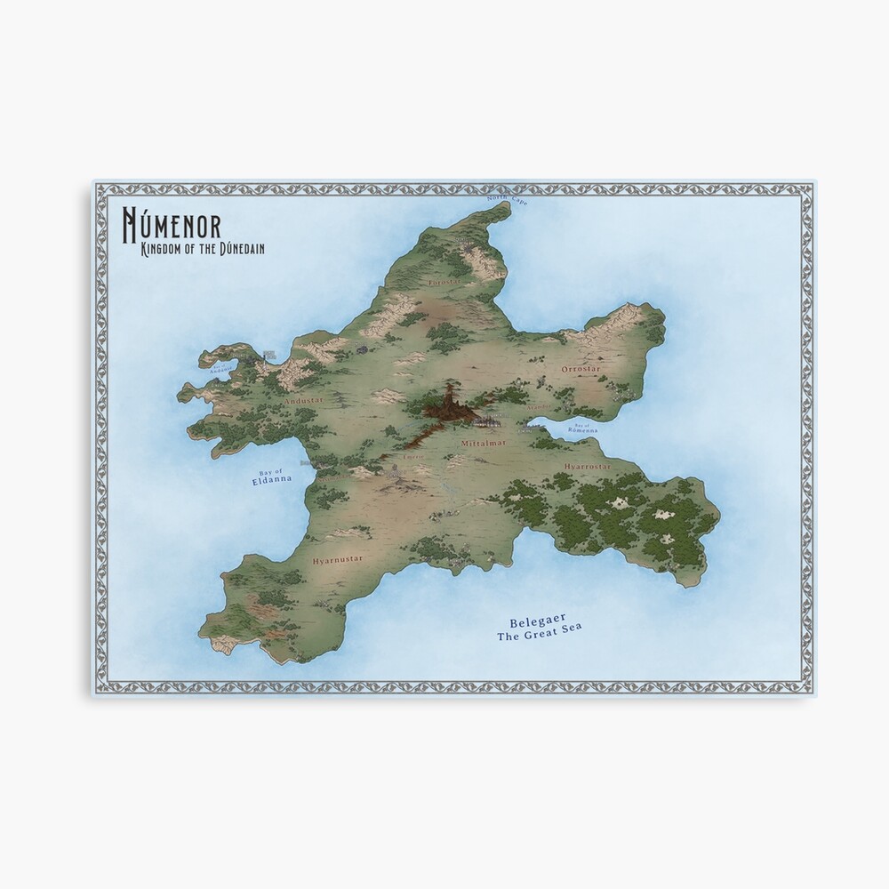 NÚMENOR map from Tolkien\'s by works.\