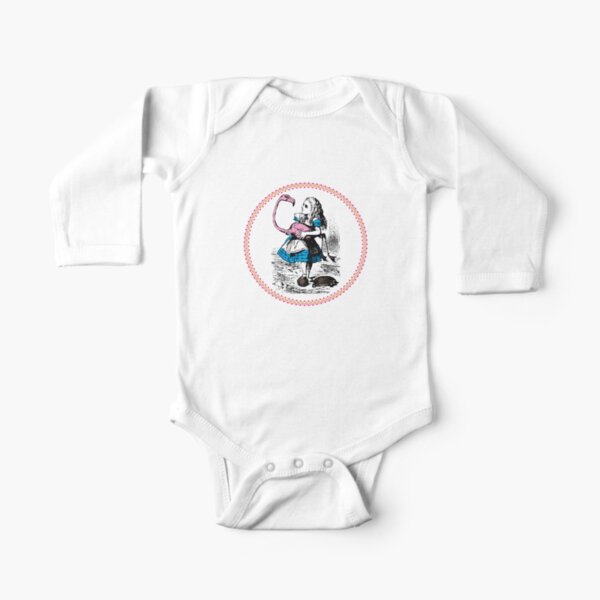 Alice in Wonderland | Alice Playing Croquet with a Flamingo and Hedgehogs | Vintage Alice | Long Sleeve Baby One-Piece