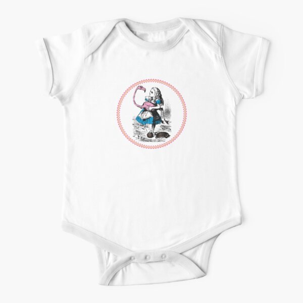 Alice in Wonderland | Alice Playing Croquet with a Flamingo and Hedgehogs | Vintage Alice | Short Sleeve Baby One-Piece