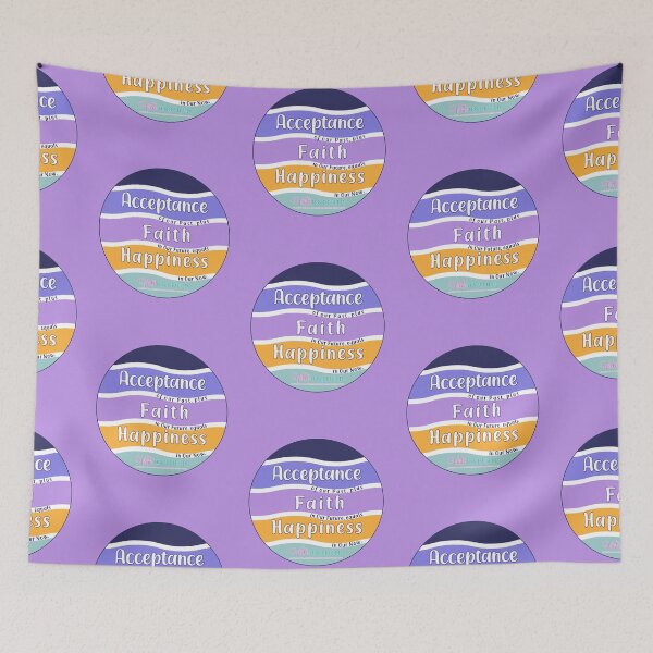 Item preview, Acceptance Faith Happiness : Inspirational Quote - mustard mauve teal Wavy Retro Sunset in Circle ~ Vicki Hadfield designed and sold by Printable Pressies.