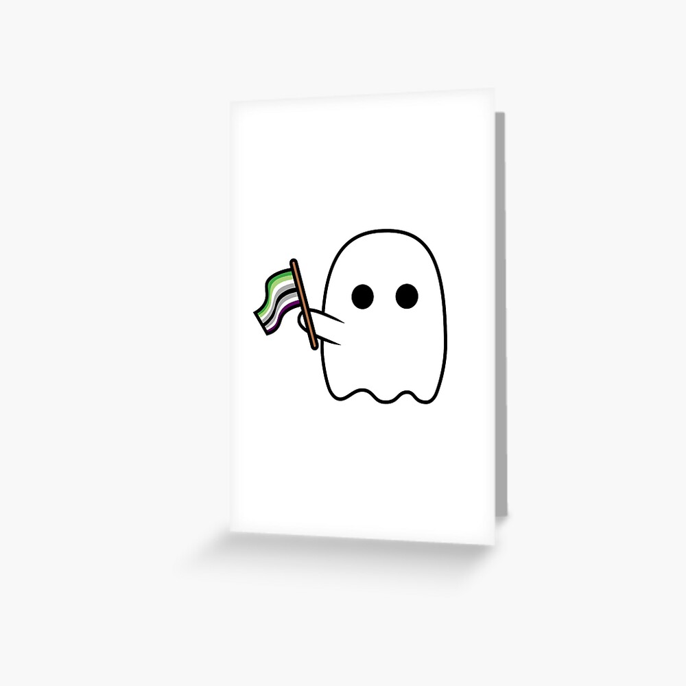 ghost-with-aroace-pride-flag-green-and-purple-flag-greeting-card