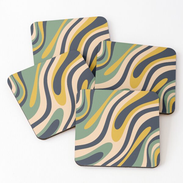 Item preview, Wavy Loops Retro Modern Abstract Pattern in Navy, Light Loden Green, Mustard Yellow, and Beige designed and sold by kierkegaard.