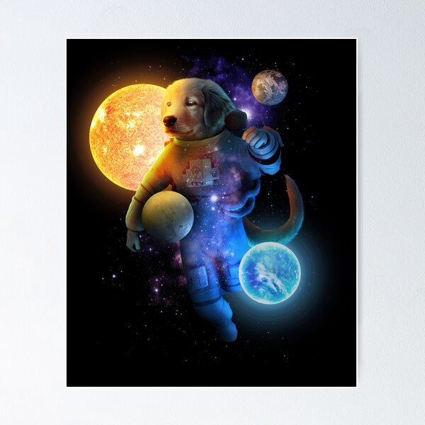 Item preview, Funny golden retriever as an astronaut in space with planets designed and sold by BrainlabStudios.