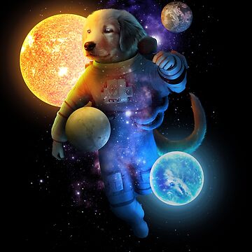 Artwork thumbnail, Funny golden retriever as an astronaut in space with planets by BrainlabStudios