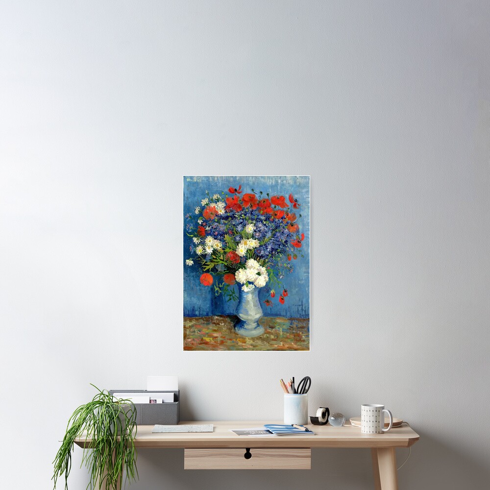 Vase With Cornflowers And Poppies Poster