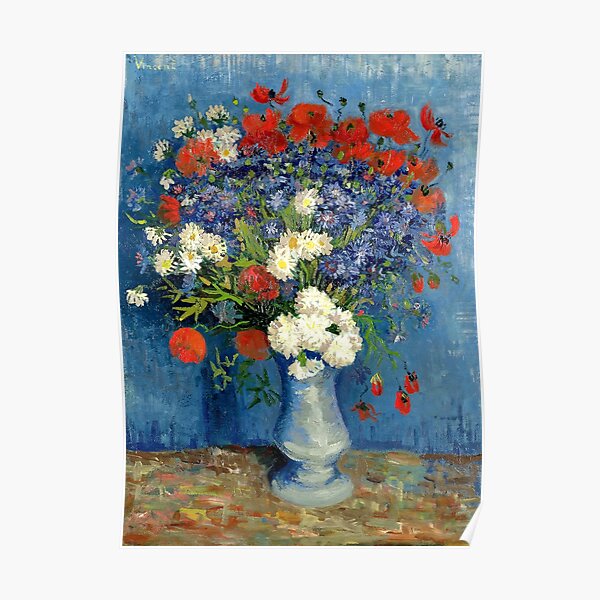 Vase With Cornflowers And Poppies Poster