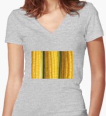 Three corn ears. Vegetable concept background Women's Fitted V-Neck T-Shirt
