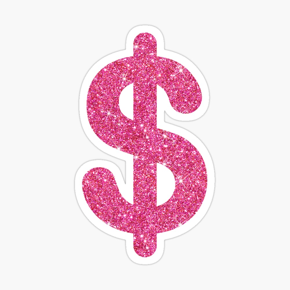 Pink glitter dollar symbol sticker (printed image) Sticker for