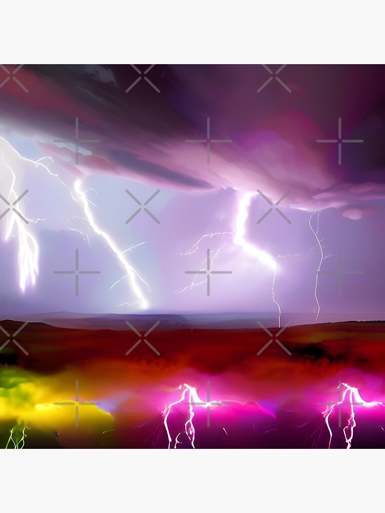 "Colourful Lightning Bolt in Thunderstorm, AI Generated Art" Poster for