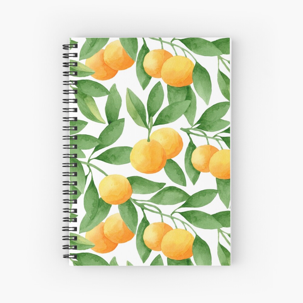 Watercolor Tangerines Pattern Spiral Notebook